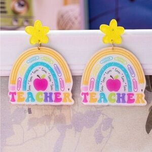 Colorful Boho Rainbow Teacher Dangle Earrings.